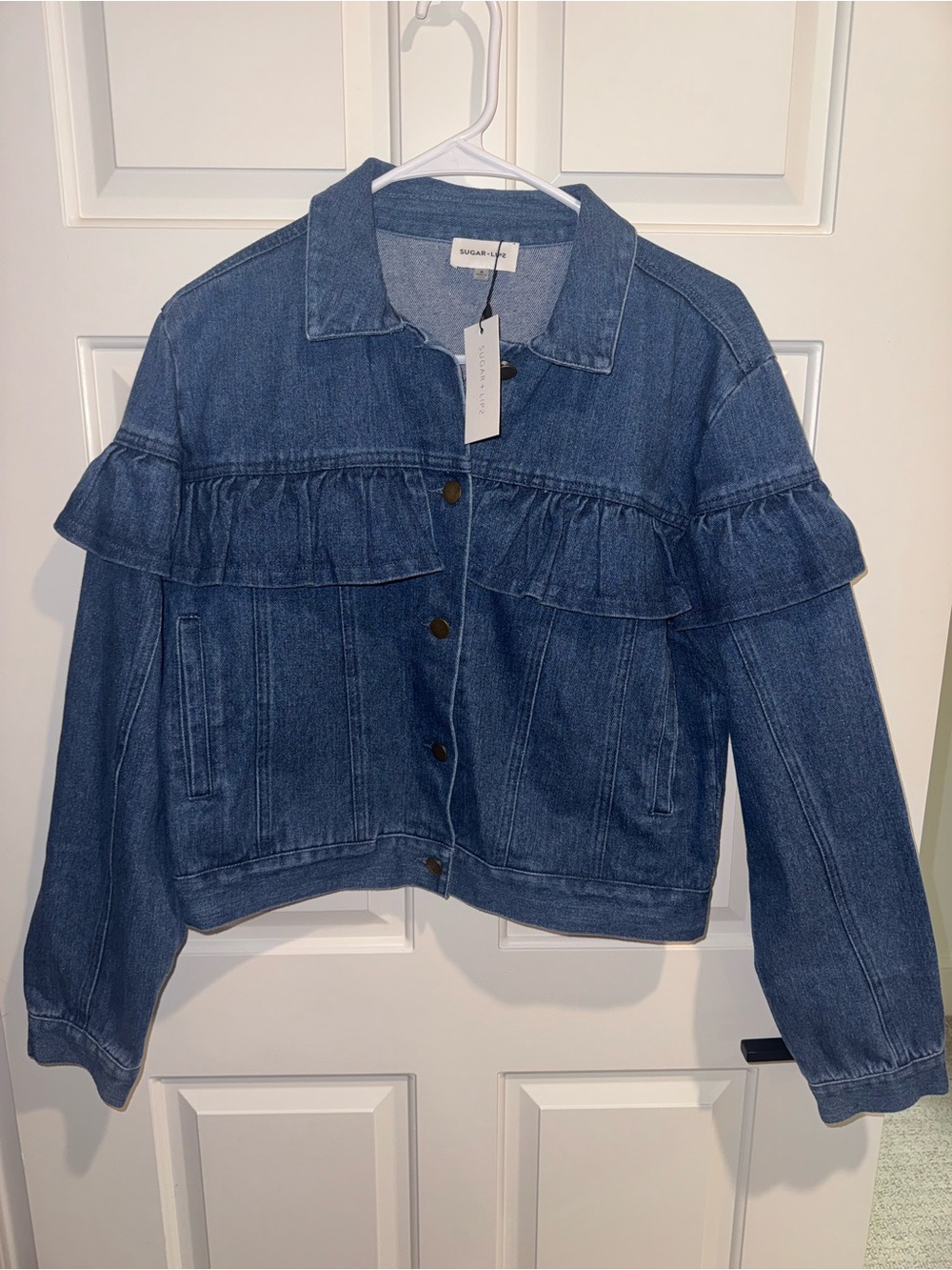 NWT Sugarlips Blue Denim Ruffle Jean Jacket - Women's Medium